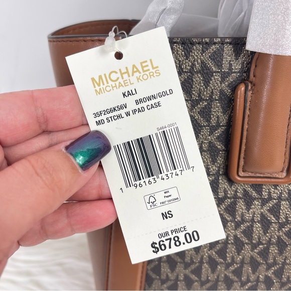 Michael Kors Kali Medium Satchel Ipad Case Tote Shoulder Handbag MK Brown - Picture 5 of 5